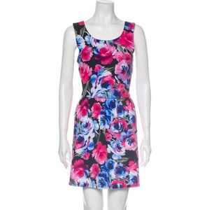 Mary McFadden floral skater cut out back dress